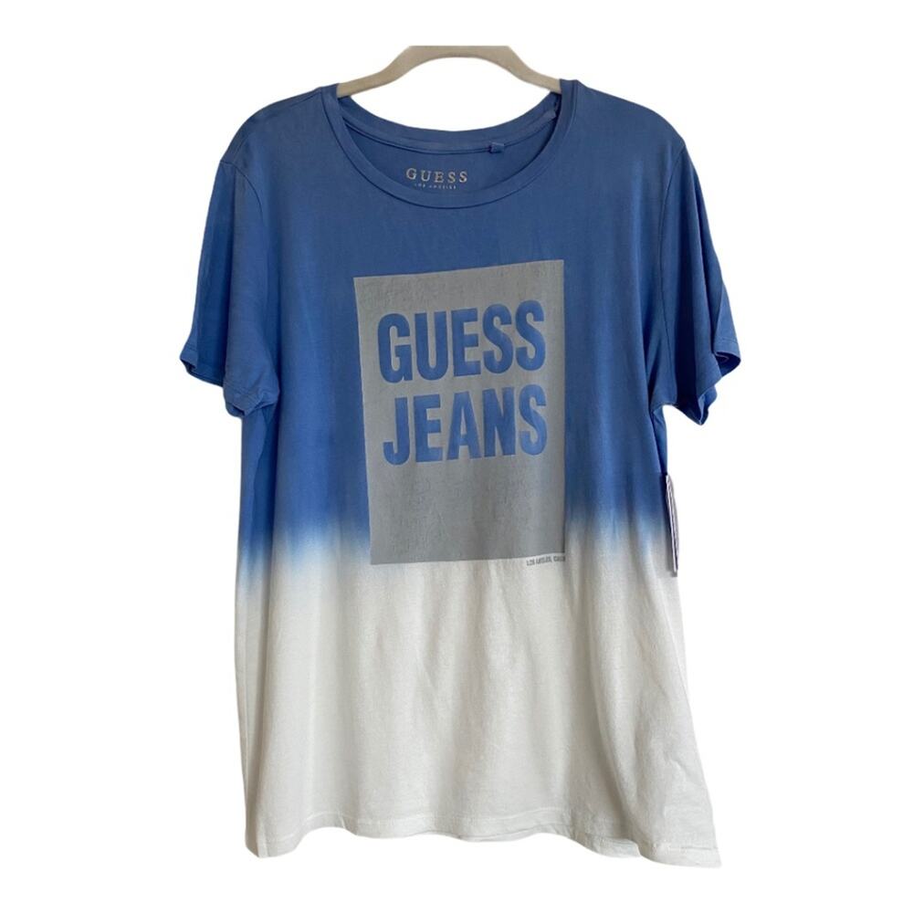 NWT GUESS Los Angeles Short Sleeve T-Shirt Blue & White Ombre Size Medium
